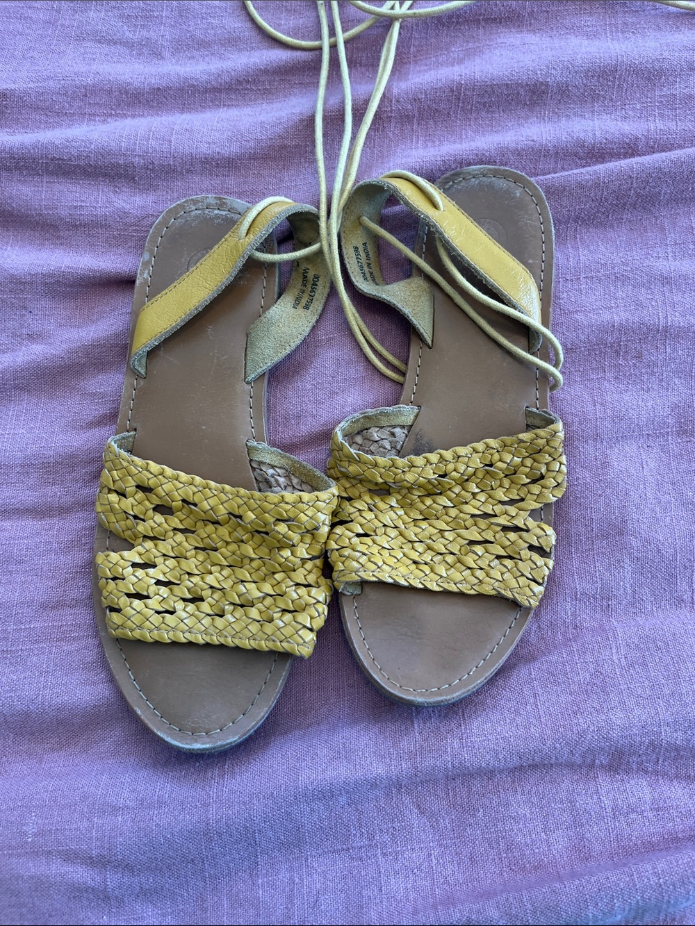 Urban Outfitters Mustard Yellow Braided Lace-Up Sandals